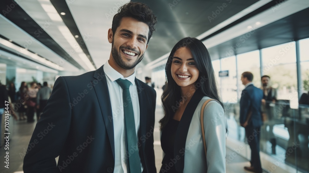 Naklejka premium couple of young executives smiling, business people