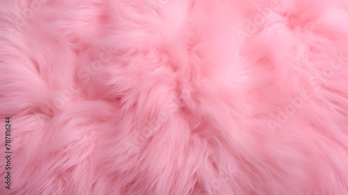 Pink fur texture top view. Pink sheepskin background. Fur pattern. Texture of pink shaggy fur. Wool texture.