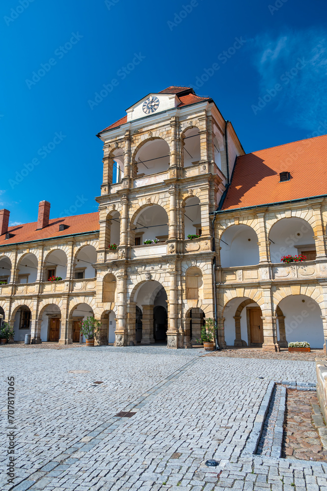 Renaissance castle at Moravian Trebova (Moravska trebova), Czech republic. View of courtyard of historical palace.