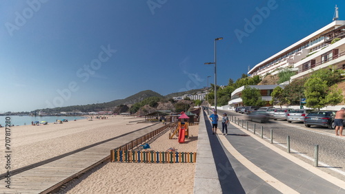 Panorama showing the waterfront of the village of Sesimbra timelapse. Portugal photo