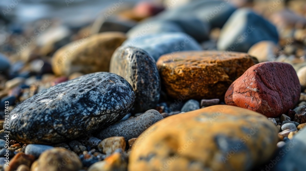 Φωτογραφία A close up of a pile of rocks and pebbles on the beach, AI
