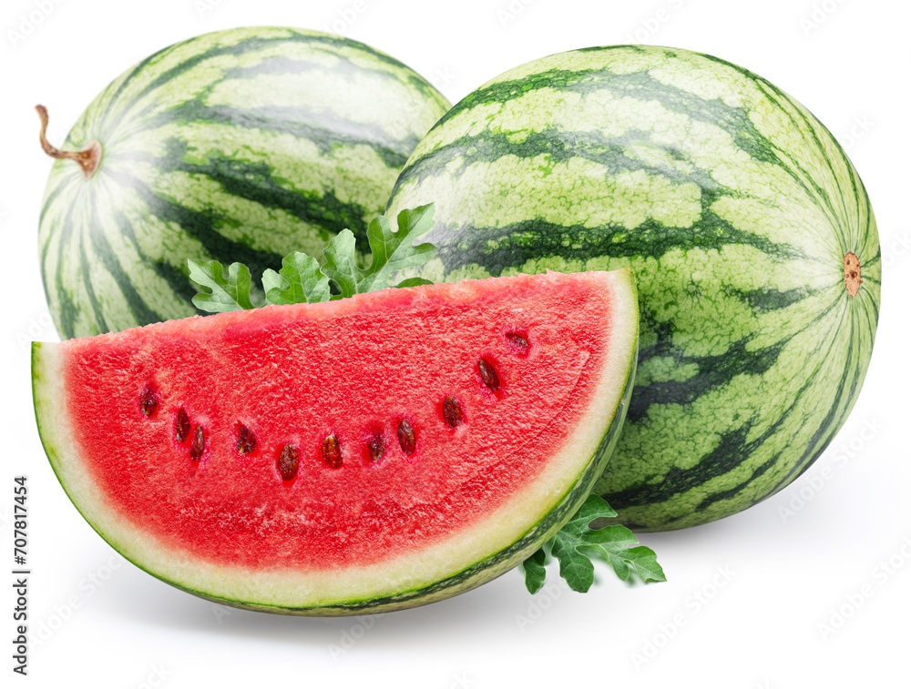 Watermelon and water melon slices isolated on white background. Watermelon and water melon slices isolated on white background.