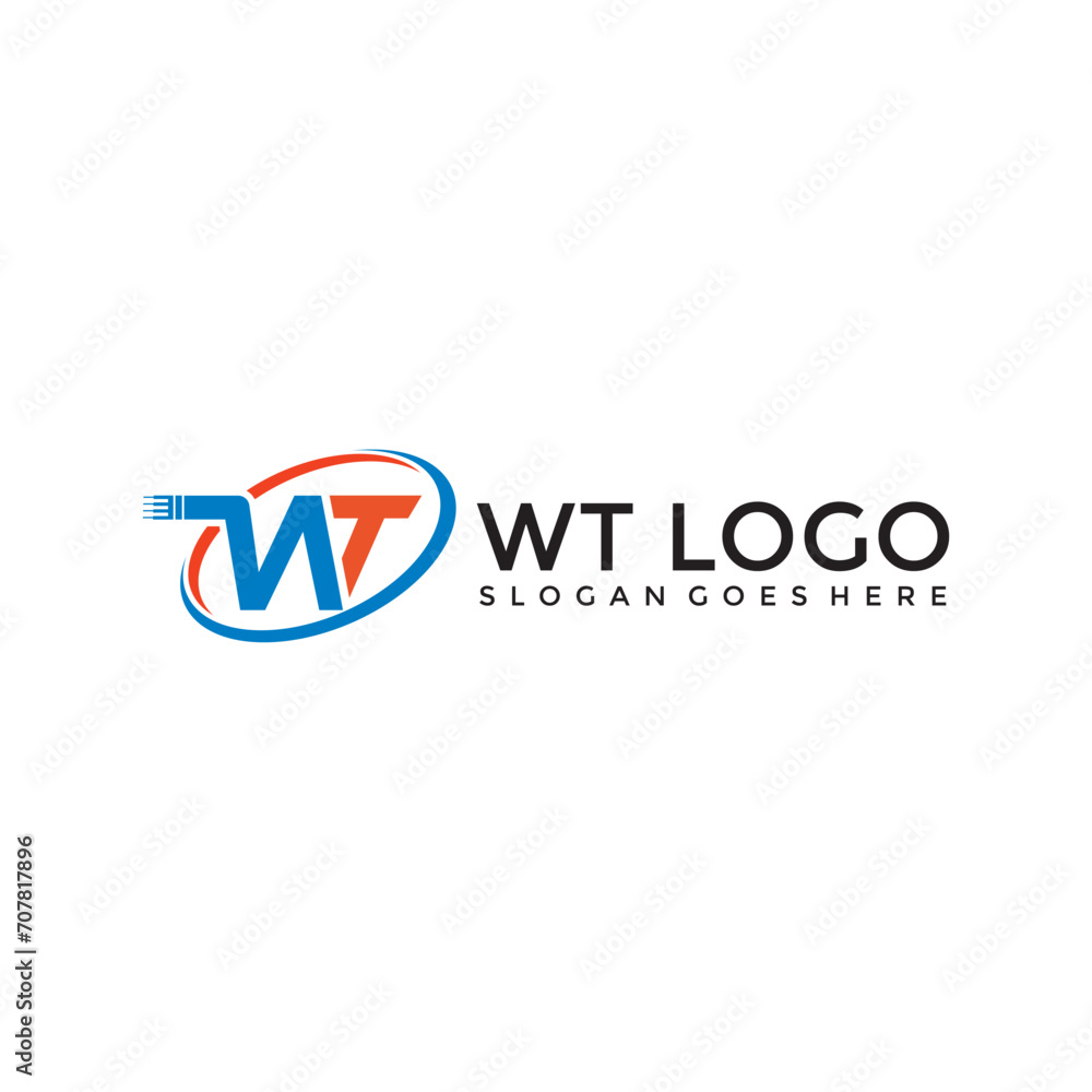 WT letter cable technolofy logo vector image