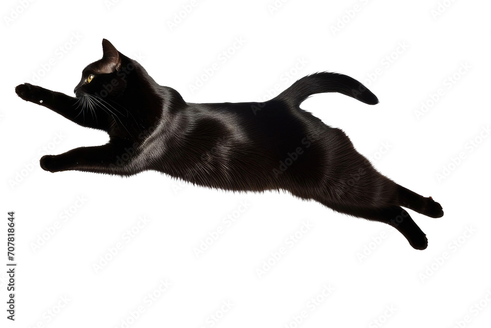 a high quality stock photograph of a single flying black cat waving with his paw isolated on a transparant or white background a high quality stock photograph of a single flying black cat waving with his paw isolated on a transparant or white background