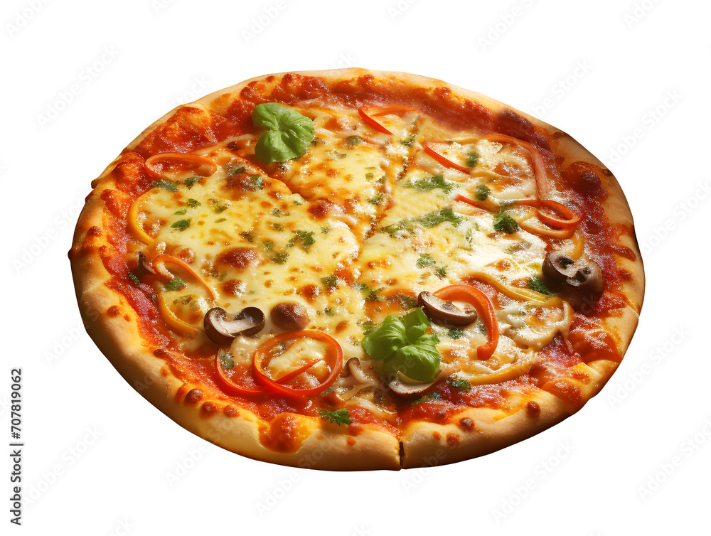 Delicious pepperoni pizza and tomato basil cooking ingredients, PNG file, isolated background.