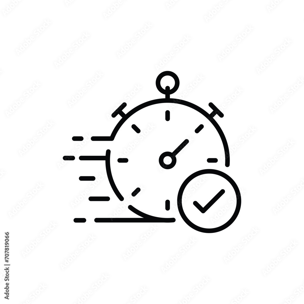 Quick approval icon. Simple outline style. Stopwatch, clock, quick transfer, fast transaction, business concept. Thin line symbol. Vector illustration isolated on white background. Quick approval icon. Simple outline style. Stopwatch, clock, quick transfer, fast transaction, business concept. Thin line symbol. Vector illustration isolated on white background.