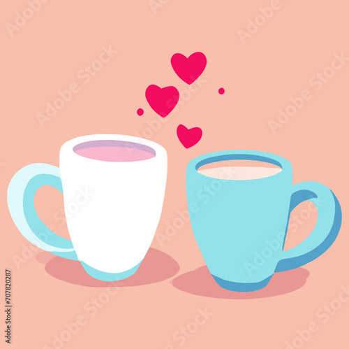 Love in Every Sip  Vector Illustration of Valentine s Coffee Mugs  Romantic Coffee Mugs for Valentine s Day 