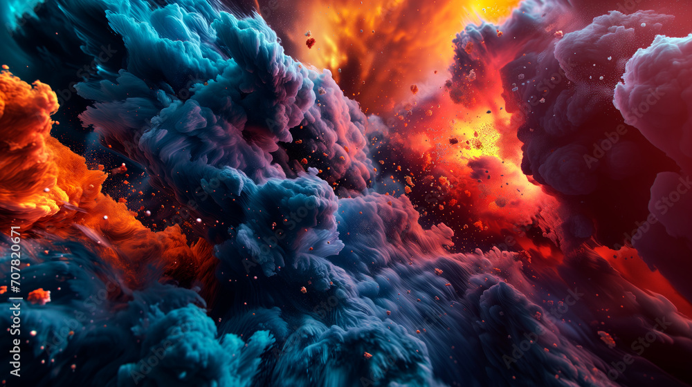 Futuristic galaxy view full of color. Abstract background of colorful explosion. Endless nebula wallpaper.