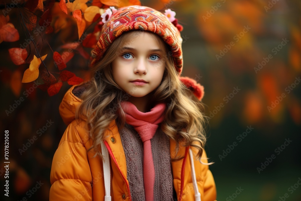 Portrait of a beautiful little girl in a yellow coat and hat on a background of autumn forest. Portrait of a beautiful little girl in a yellow coat and hat on a background of autumn forest.