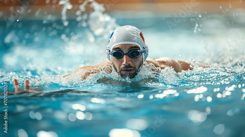 Man swimming pool or water polo player. Ai generative