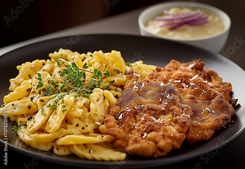 Schnitzel and Spaetzle traditional German dish