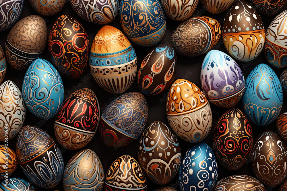 Springtime. Diverse Artistry on Easter Eggs Creates a Stunning Backdrop. Easter holiday Springtime. Diverse Artistry on Easter Eggs Creates a Stunning Backdrop. Easter holiday