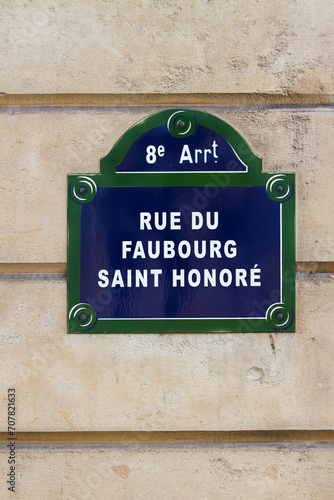 Photography plaque de rue parisienne, Rue du faubourg Saint Honoré