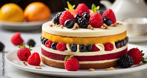 Wallpaper Mural Explore the allure of a seasonal fruit-infused cake, focusing on the natural vibrancy and freshness of ingredients like berries or citrus slices, expertly incorporated into the layer- AI Generative Torontodigital.ca
