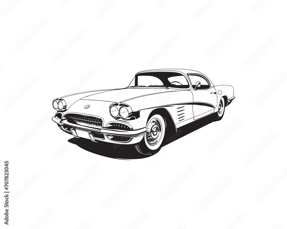 Old retro car isolated on white background