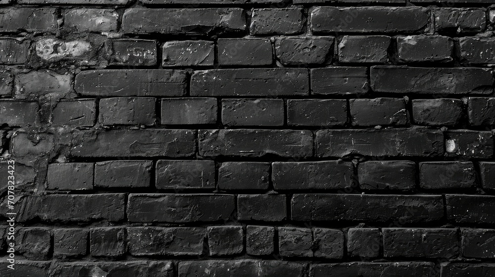 Abstract Black brick wall texture for pattern background. wide panorama picture