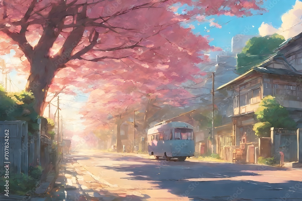 Cherry tree roadside ai generated Cherry tree roadside ai generated