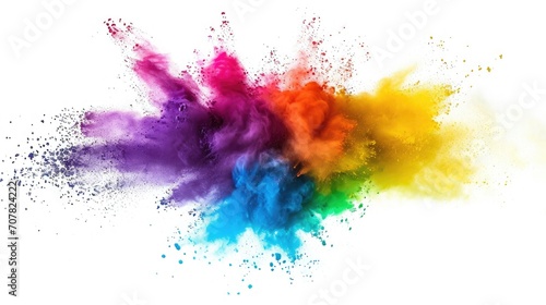 colorful mixed rainbow powder explosion isolated on white background photo