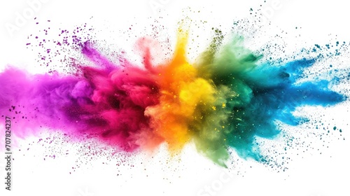 colorful mixed rainbow powder explosion isolated on white background