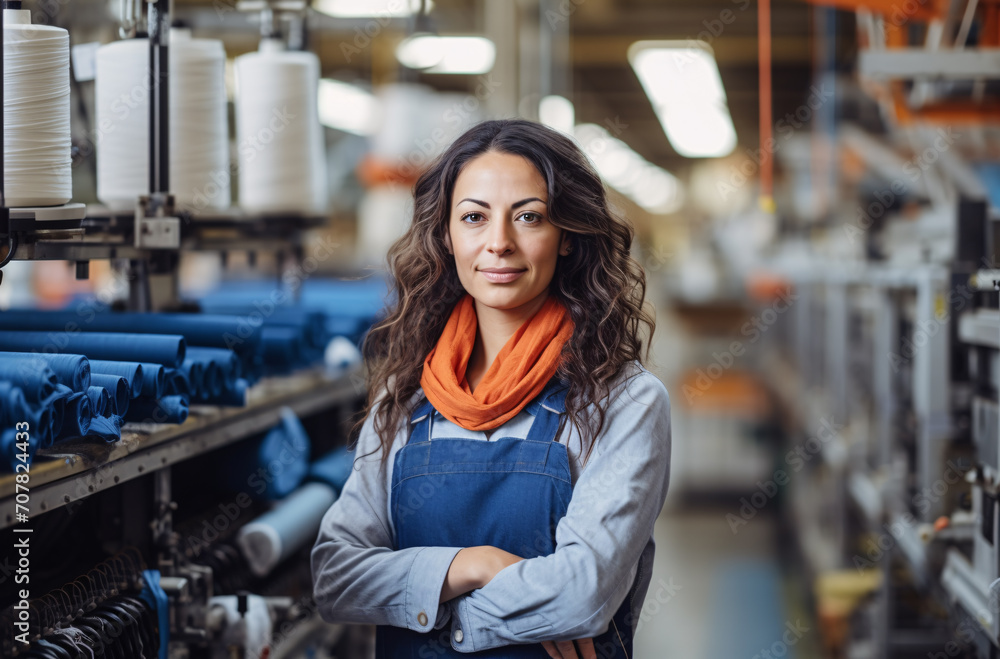 portrait of working woman in textile factory. Textile worker. portrait of working woman in textile factory. Textile worker.