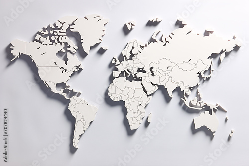 World map white art background with relief. Generative AI.