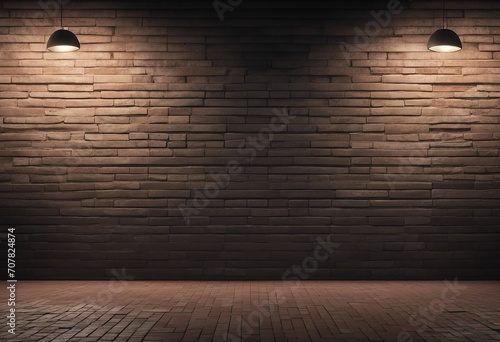 Brick wall concrete floor and lamps background 3d render