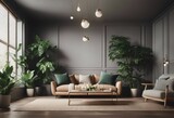 Interior background with plant 3d rendering