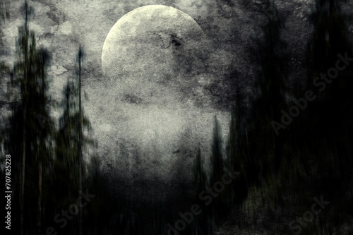 Night in the forest, scary landscape, horror wallpaper