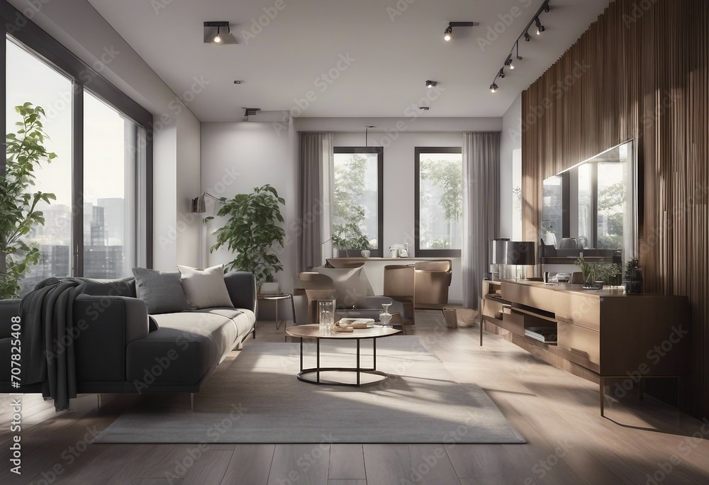 Interior of modern apartment 3d rendering