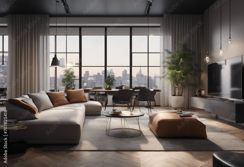 Interior of modern apartment 3d rendering Interior of modern apartment 3d rendering