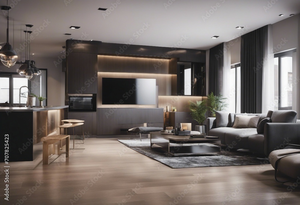 Interior of modern apartment panorama 3d render Interior of modern apartment panorama 3d render