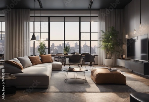 Interior of modern apartment 3d rendering © ArtisticLens