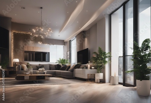 Interior of modern apartment panorama 3d render © ArtisticLens