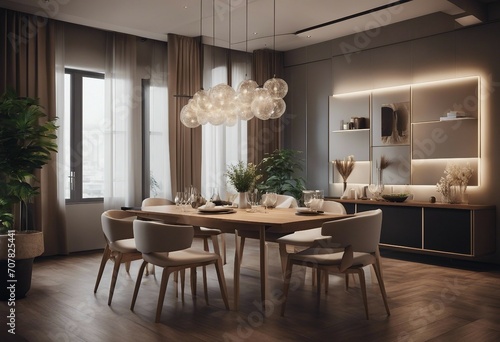 Interior of modern dining room 3d rendering