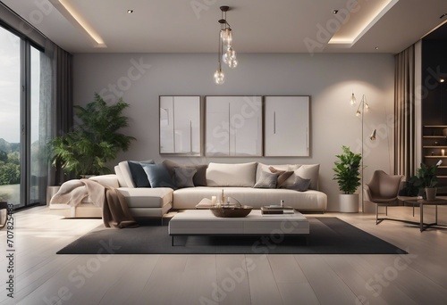 Interior of modern living room panorama 3d rendering © ArtisticLens