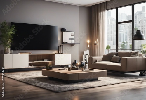 Interior of modern living room panorama 3d rendering