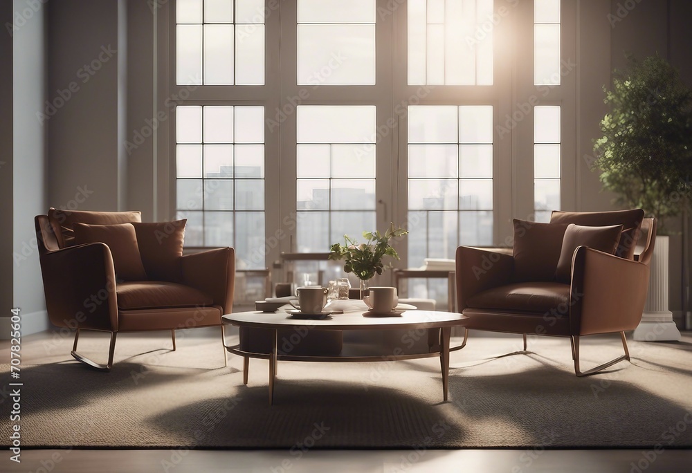 Interior with two armchairs and coffee table 3d rendering Interior with two armchairs and coffee table 3d rendering