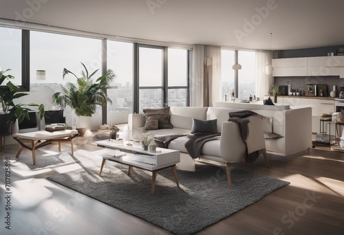 Modern white apartment interior panorama © ArtisticLens