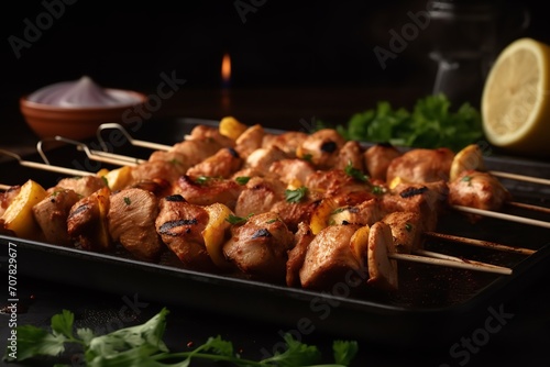Exotic Fusion: Grilled Chicken Shish Tawook Marinated with Authentic Indian Spices – A Flavorful Culinary Symphony, Chicken Shish Tawook, Indian Spice Marinade, Exotic Fusion, Grilled Delight, Culinar