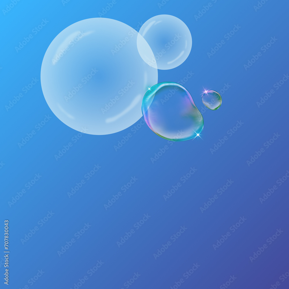 soap bubbles on blue background