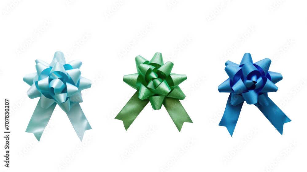 Set of matte star flower gift ribbon bow on white background cutout Set of matte star flower gift ribbon bow on white background cutout