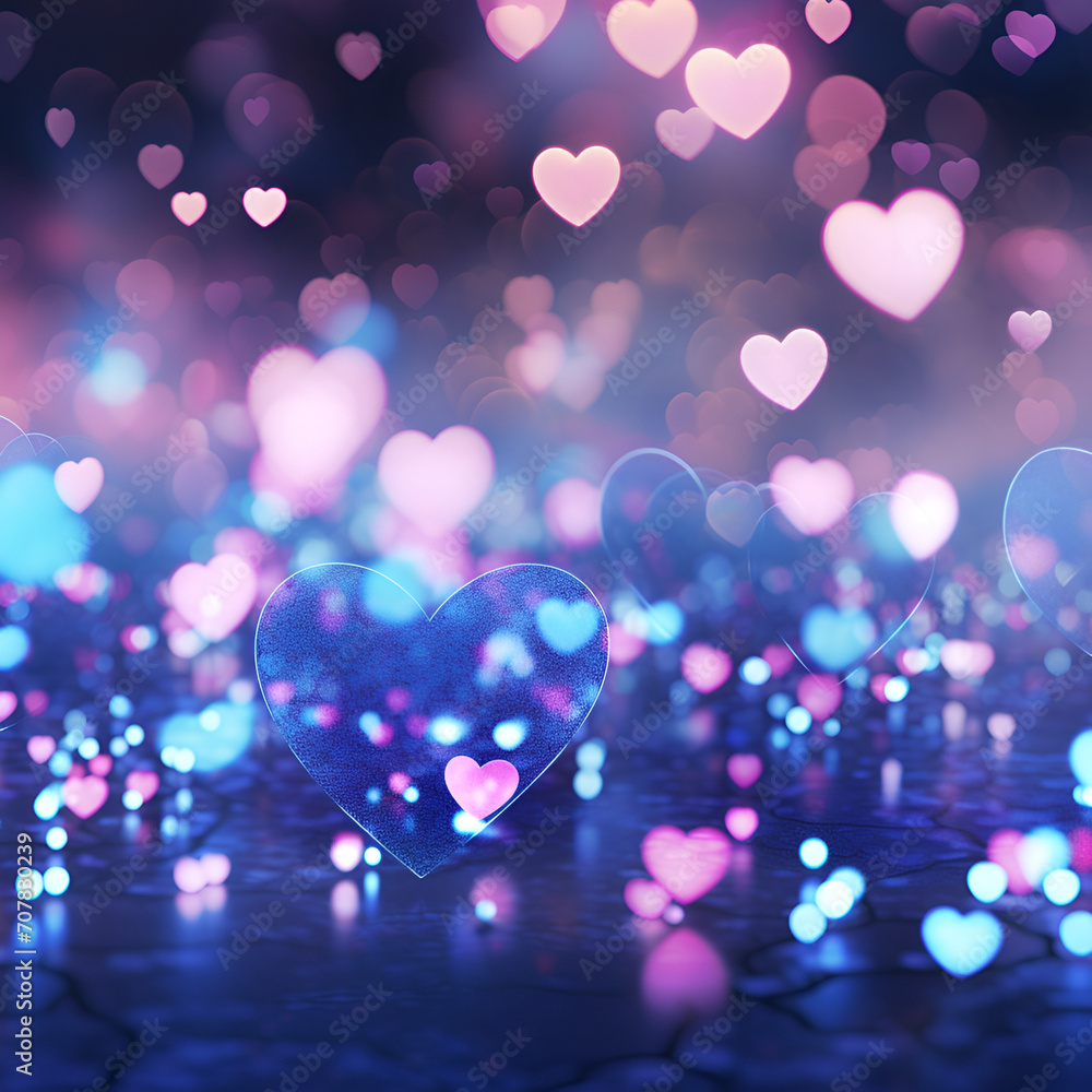 Abstract Bokeh Purple Hearts Valentine Day Background, Generative AI Pro Photo,,
Beautiful template background with hearts shape and bokeh lights or big crystal heart isolated
