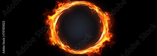 Fire ring on black background. AI generated image. 