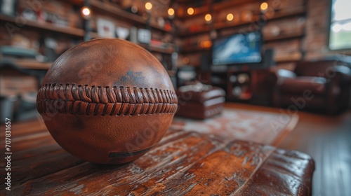Baseball on Wooden Table photo