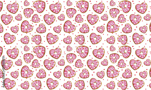 Cute Pink Heart Vector Cookies Seamless Pattern Background