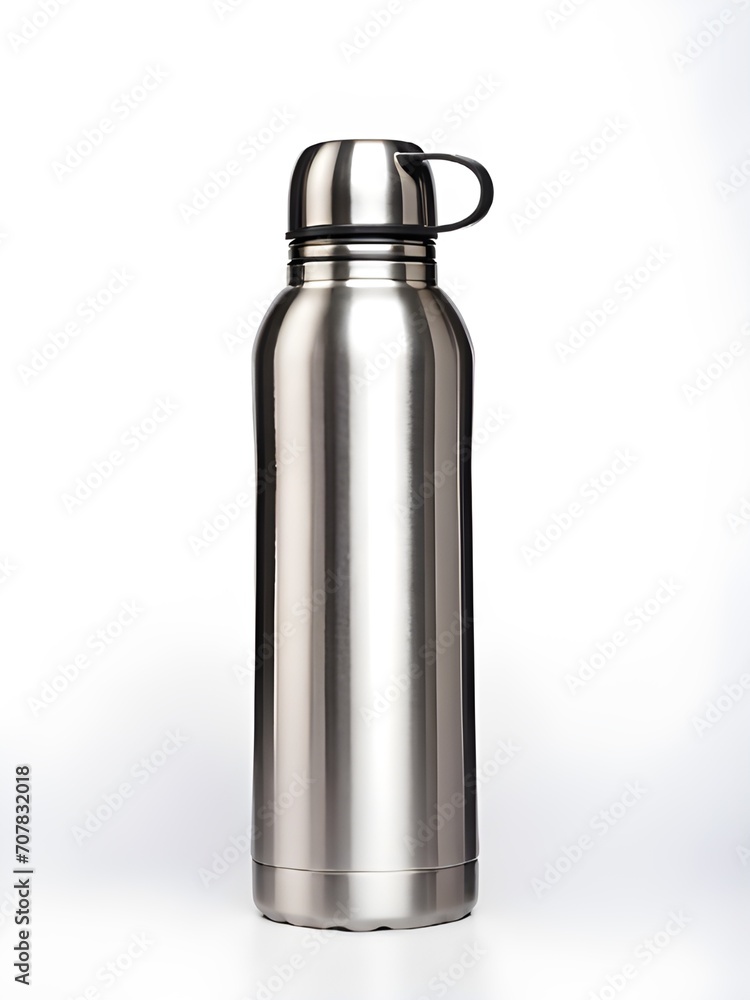 silver stainless steel thermos flask with lid isolated on white background silver stainless steel thermos flask with lid isolated on white background