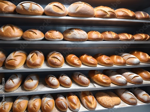 fresh bread in bakery shop.