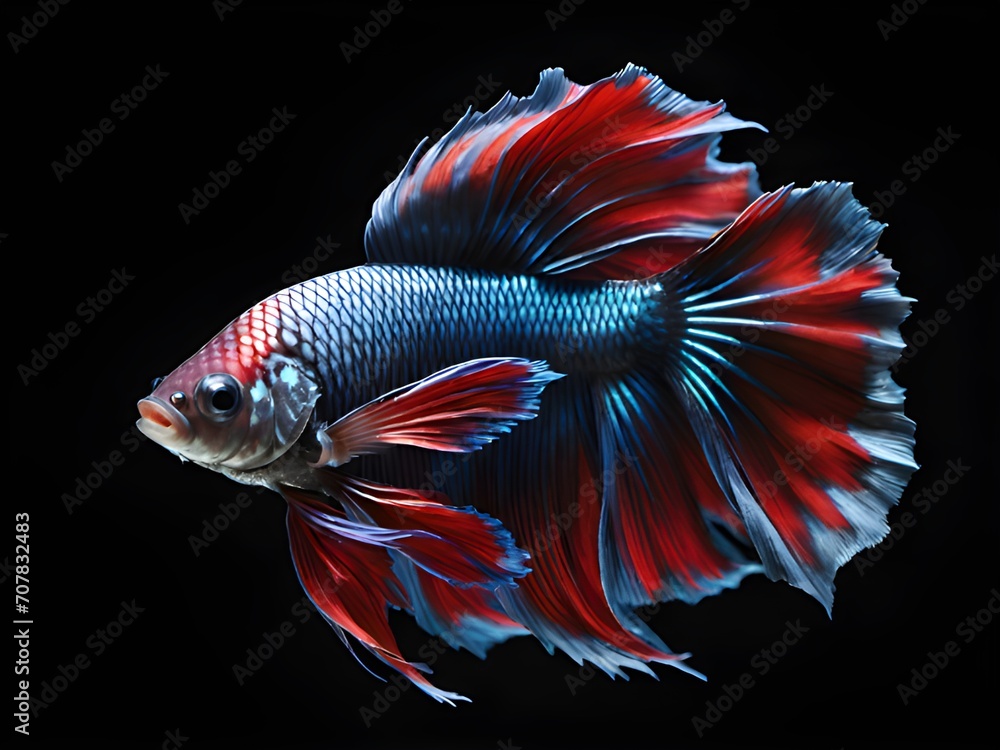 Fototapeta premium red betta fish in siamese fighting fish on black background.