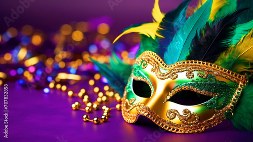 Obraz na płótnie Carnival theme mask with beads jewelry - ai generative