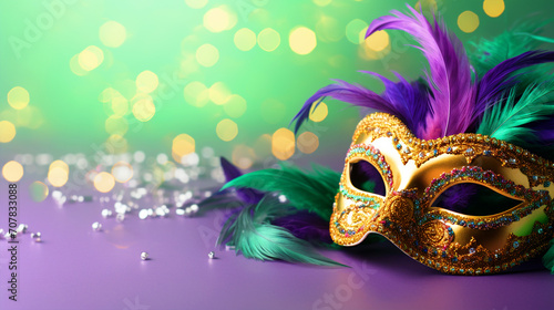 Fotografie, Obraz Carnival theme mask with beads jewelry - ai generative